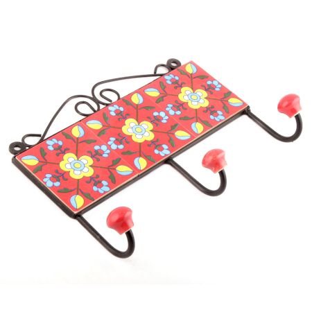 Red Floral Ceramic Tiles Hooks Online